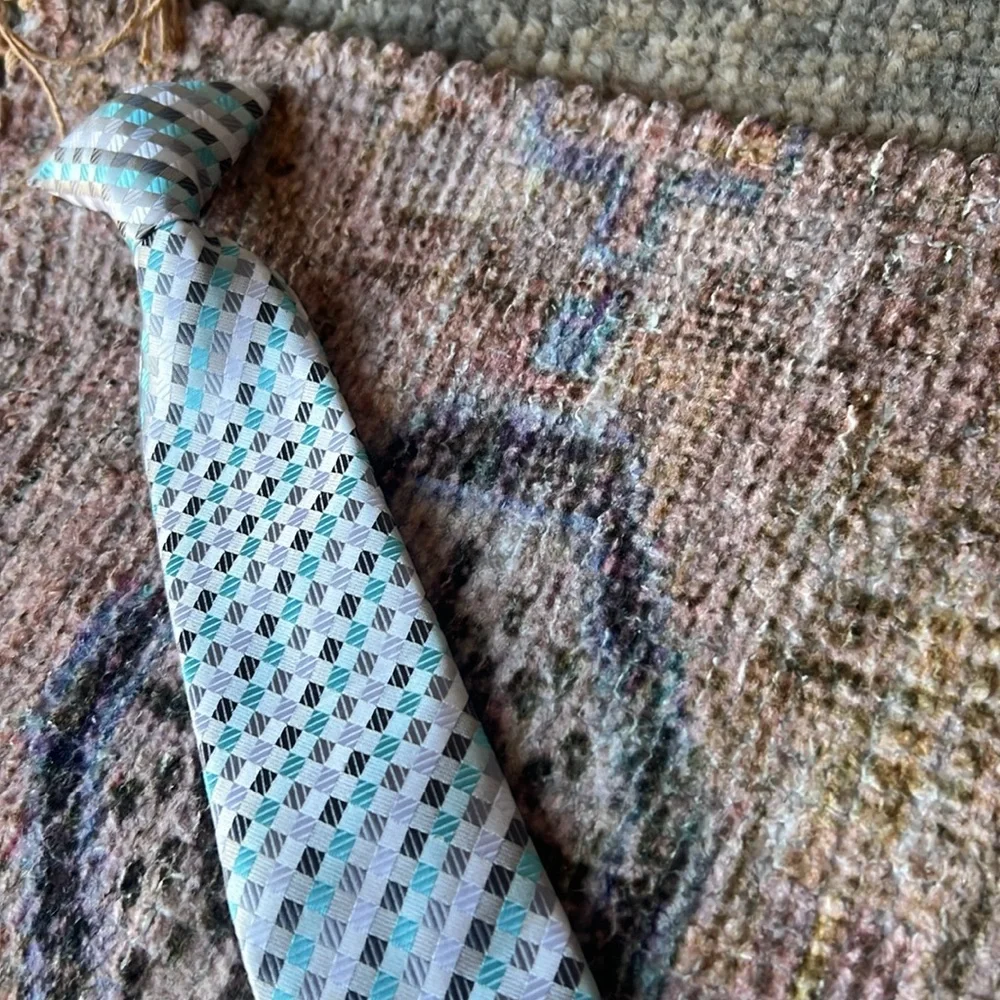 Vintage Kids Awesome Clip-on Tie - Blue, Grey and White